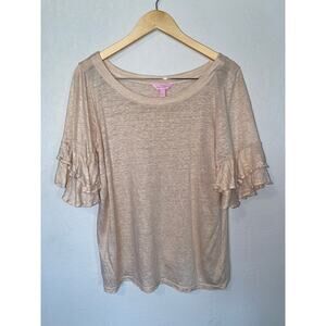 Lilly Pulitzer Lula Sand Dune Metallic Gold 100 % Linen Top SZ L